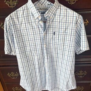 Barbour Men's White and Blue Plaid Shirt